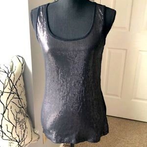 AB Studio sequined black cocktail top full shimmering sequined front sleeveless